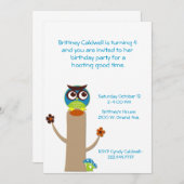 Whimsical Owl on a Tree Birthday Party Invitation Kaart (Voorkant / Achterkant)
