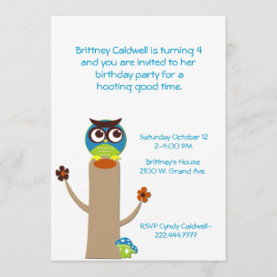 Whimsical Owl on a Tree Birthday Party Invitation Kaart