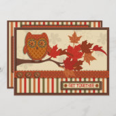 Whimsical Owl on Branch Thanksgiving Kaart (Voorkant / Achterkant)
