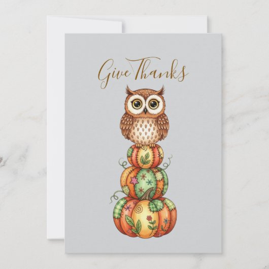 Whimsical Owl & Patchwork Pumpkins Kaart (Voorkant)