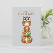 Whimsical Owl & Patchwork Pumpkins Kaart (Staand voorkant)