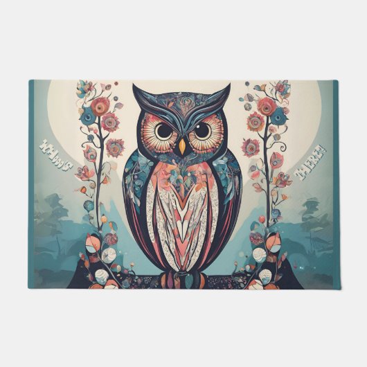 Whimsical Owl Welkom deur mat (Voorkant)