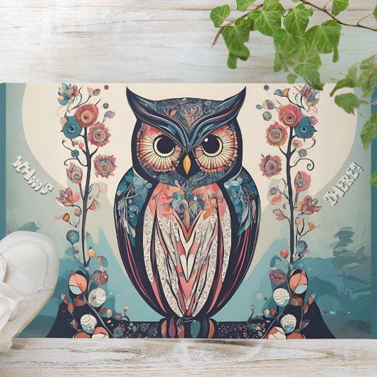 Whimsical Owl Welkom deur mat
