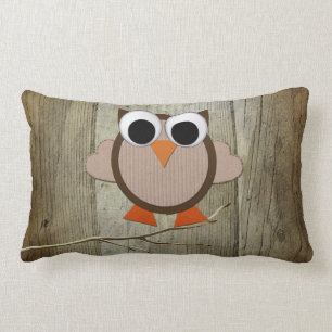 Whimsical Owl & Wood Kussen