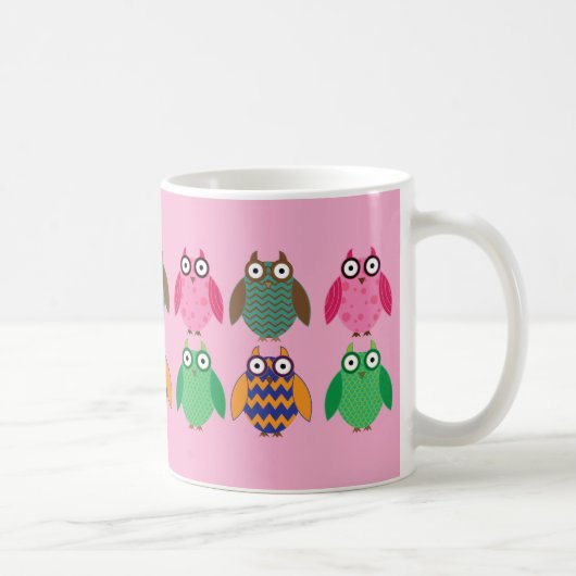 Whimsical Owls on Pink Coffee Cup Koffiemok (Rechts)