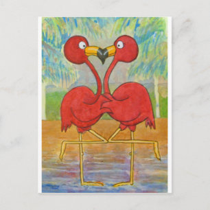 Whimsical Paar Roze Flamingo Tropische Strandvogel Briefkaart