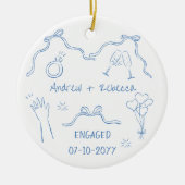 Whimsical paar verloofd handgetekende doodle souve keramisch ornament (Voorkant)