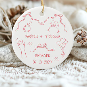 Whimsical paar verloofd handgetekende doodle souve keramisch ornament