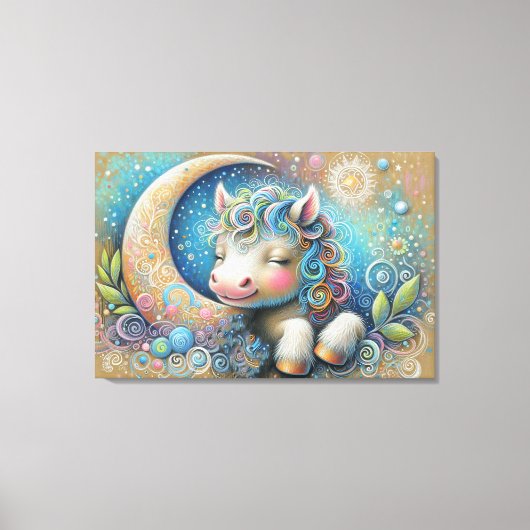 Whimsical Paard en Crescent Moon Canvas Afdruk (Voorkant)