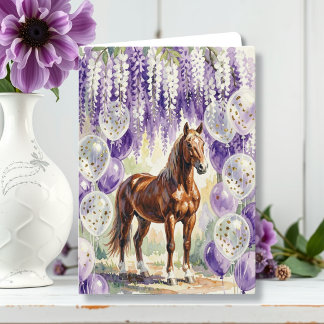 Whimsical Paard Onder Blauweregen Verjaardag Kaart