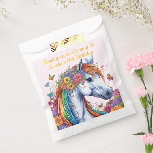 Whimsical Paard Regenboog Bloemen Ruitersport Verj Bedankzakje (Gezegeld)
