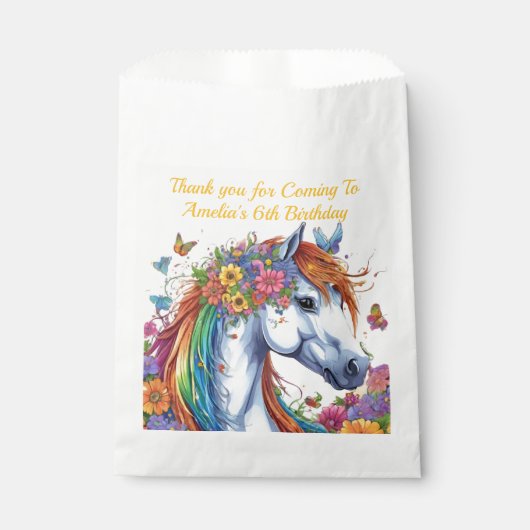 Whimsical Paard Regenboog Bloemen Ruitersport Verj Bedankzakje (Voorkant)