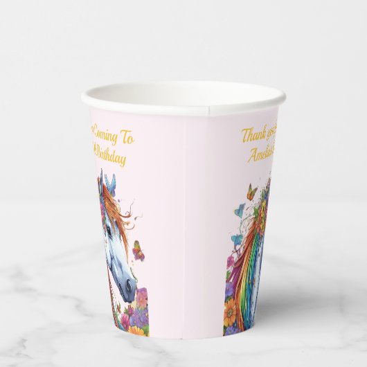 Whimsical Paard Regenboog Bloemen Ruitersport Verj Papieren Bekers (Rechts)