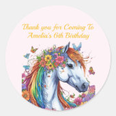Whimsical Paard Regenboog Bloemen Ruitersport Verj Ronde Sticker (Voorkant)