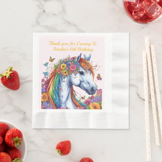 Whimsical Paard Regenboog Bloemen Ruitersport Verj Servet (Insitu)