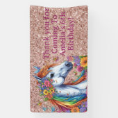 Whimsical Paard Regenboog Bloemen Ruitersport Verj Spandoek (Verticaal)