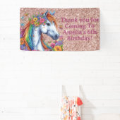 Whimsical Paard Regenboog Bloemen Ruitersport Verj Spandoek (Insitu)