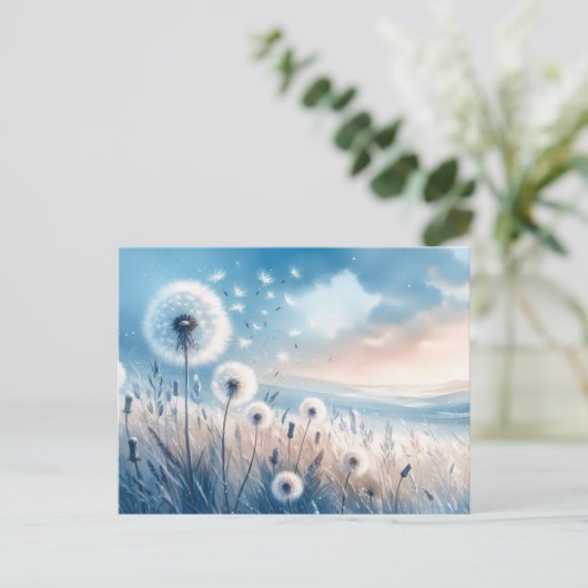 Whimsical Paardenbloem Fluff in de wind Briefkaart (Staand voorkant)