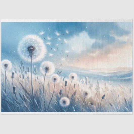 Whimsical Paardenbloem Fluff in de wind Decoupage Tissuepapier (Voorkant)
