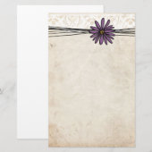 Whimsical Paars Daisy Briefpapier (Voorkant / Achterkant)