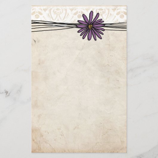 Whimsical Paars Daisy Briefpapier (Voorkant)