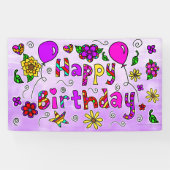 Whimsical Paars en Roze Happy Birthday Girl's Ba Spandoek (Horizontaal)