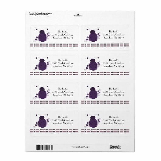 Whimsical Paars Ladybug Etiket (Full Sheet)