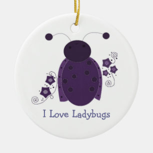 Whimsical Paars Ladybug Keramisch Ornament