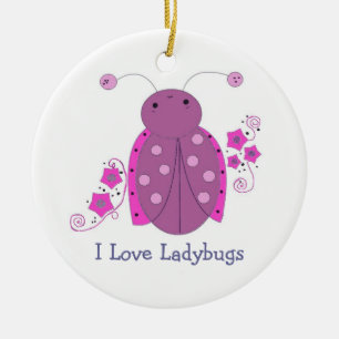 Whimsical Paars Ladybug Keramisch Ornament
