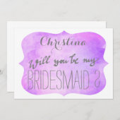 Whimsical Paars Pink Waterverf Bridesmaid Kaart (Voorkant / Achterkant)