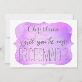 Whimsical Paars Pink Waterverf Bridesmaid Kaart