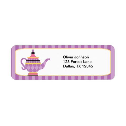 Whimsical Paars Teapot Labels (Voorkant)