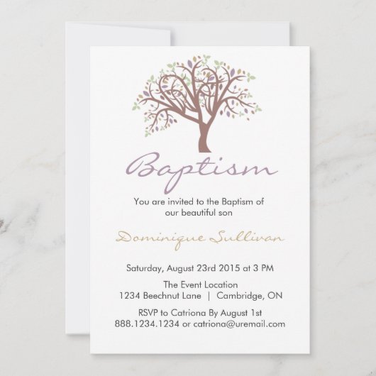 Whimsical Paars Tree | Baptisme-uitnodiging Kaart (Voorkant)