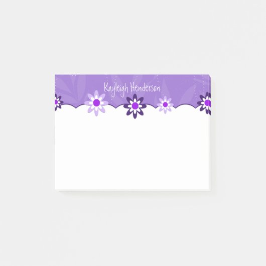 Whimsical Paars White Flowers, gepersonaliseerd Post-it® Notes (Voorkant)