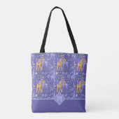 Whimsical Paarse Blauwgroen Gele Giraffes Gift Tote Bag (Achterkant)