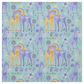 Whimsical Paarse Blauwgroen Gele Giraffes Monogram Stof