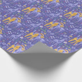 Whimsical Paarse Blauwgroen gele Giraffes Patroon Cadeaupapier (Hoek)