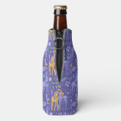 Whimsical Paarse Blauwgroen gele Giraffes Patroon Flesjeskoeler (Fles Achterkant)