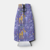 Whimsical Paarse Blauwgroen gele Giraffes Patroon Flesjeskoeler (Achterkant)