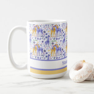 Whimsical Paarse Blauwgroen gele Giraffes Patroon Koffiemok
