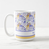 Whimsical Paarse Blauwgroen gele Giraffes Patroon Koffiemok (Links)