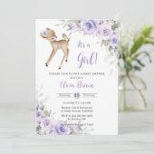 Whimsical Paarse Bloemen Herten Baby shower Kaart (Staand voorkant)