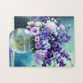 Whimsical paarse bloemen in een vaas legpuzzel (Horizontaal)
