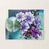Whimsical paarse bloemen in een vaas legpuzzel (Horizontaal)