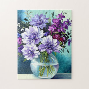 Whimsical paarse bloemen in een vaas legpuzzel