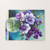Whimsical paarse bloemen in een vaas legpuzzel (Horizontaal)