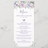 Whimsical Paarse Bloemen Romantisch Bruiloft Diner Menu (Voorkant)