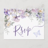 Whimsical Paarse Bloemen Romantische Bruiloft RSVP Briefkaart (Voorkant)