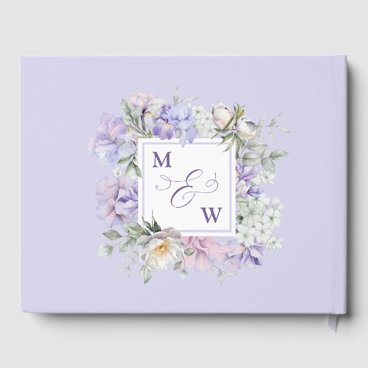 Whimsical Paarse Bloemen Romantische Bruiloft RSVP Gastenboek (Achterkant)