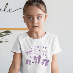 Whimsical Paarse Bows Verjaardagsmeisje T-shirt